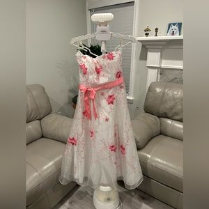 Strapless White Pink Long Maxi Dress